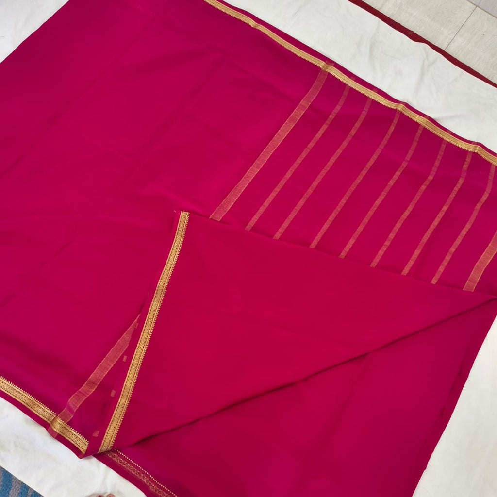 Pure Mysore Crepe Silk Saree – Rani Pink Self