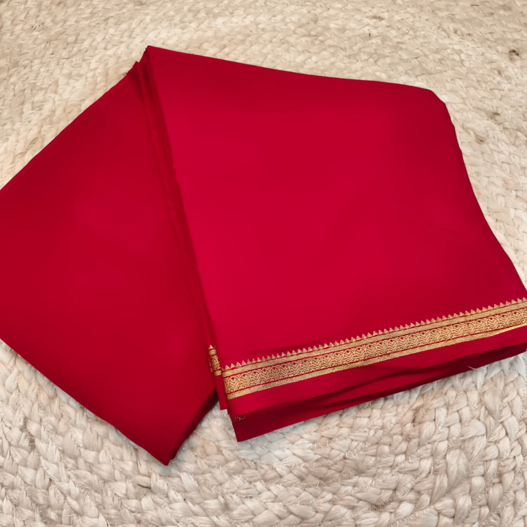 Pure Mysore Crepe Silk Saree – Red Self