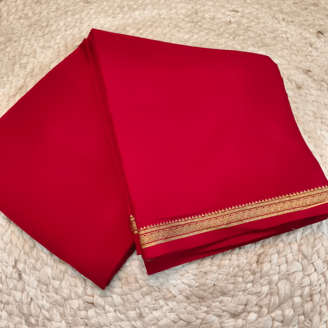 Pure Mysore Crepe Silk Saree – Red Self