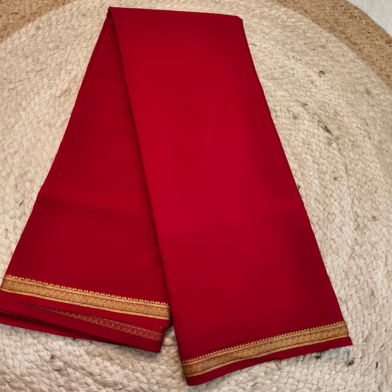 Pure Mysore Crepe Silk Saree – Red Self