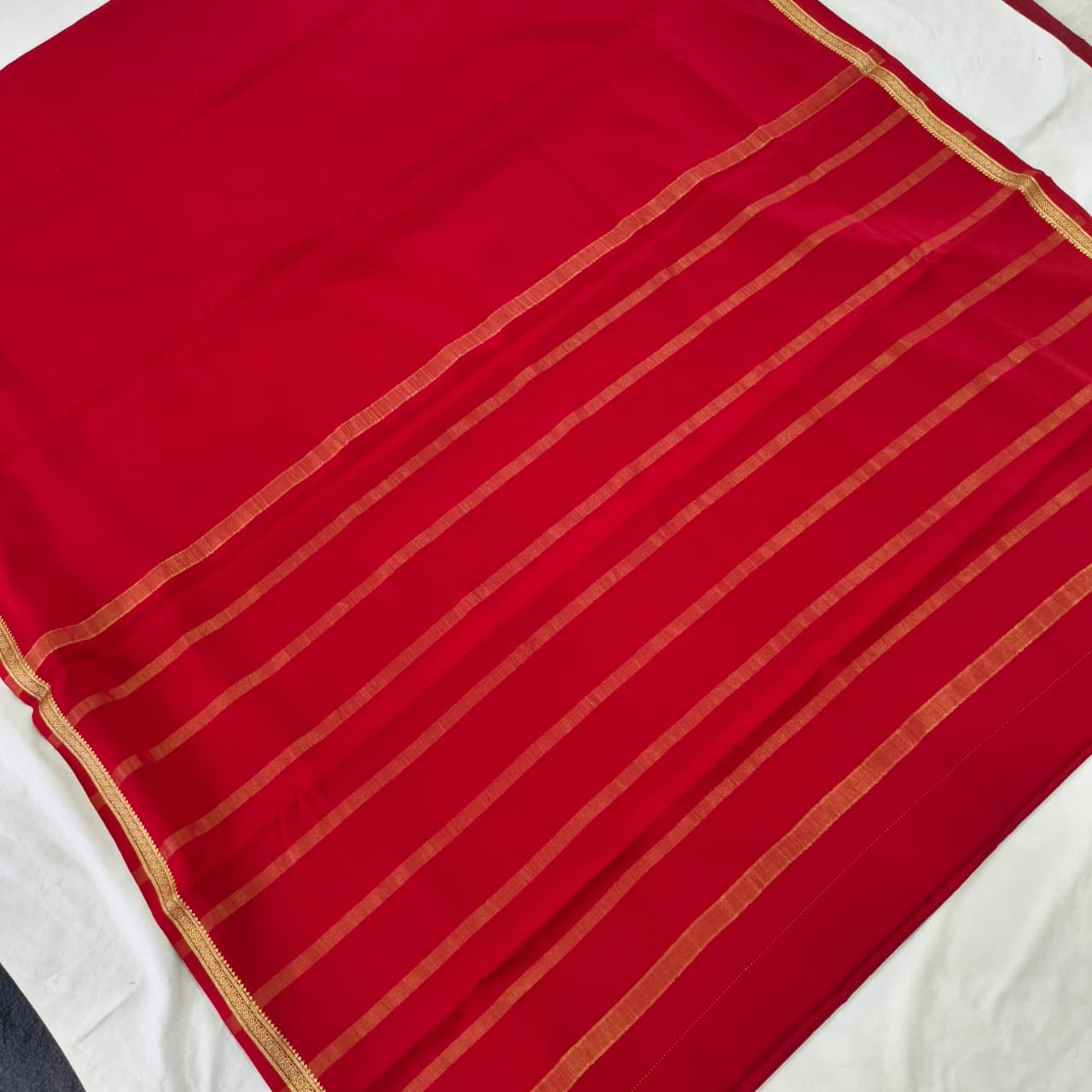 Pure Mysore Crepe Silk Saree – Red Self