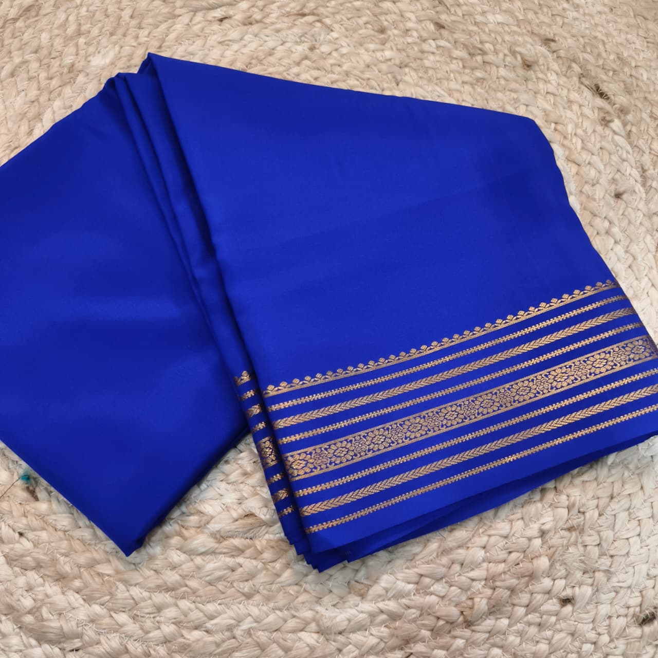Pure Mysore Crepe Silk Saree – Royal Blue (Self)