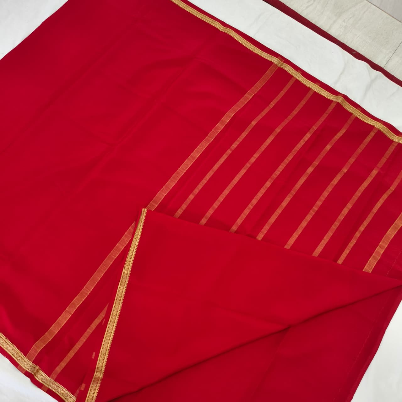 Pure Mysore Crepe Silk Saree – Red Self