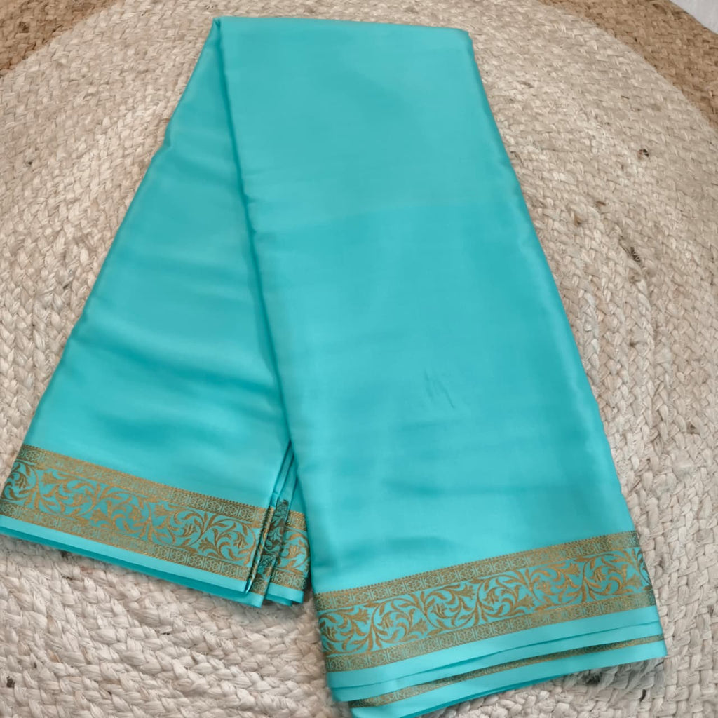 Pure Mysore Crepe Silk Saree – Light Blue (Self) 2