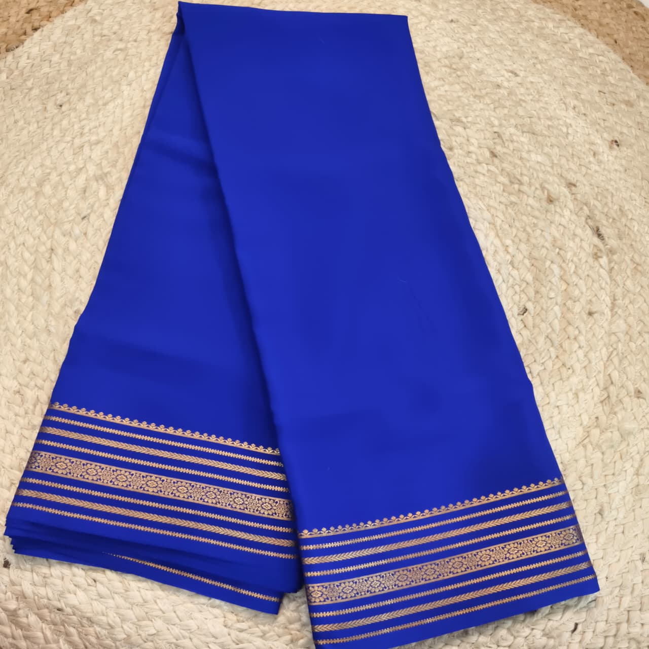 Pure Mysore Crepe Silk Saree – Royal Blue (Self)
