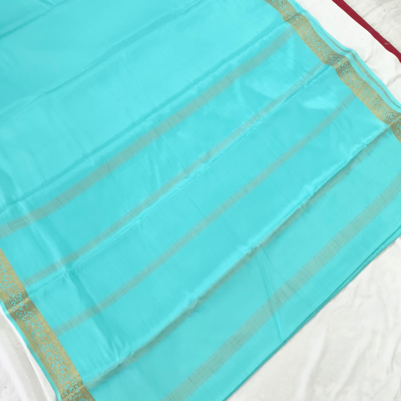 Pure Mysore Crepe Silk Saree – Light Blue (Self) 2
