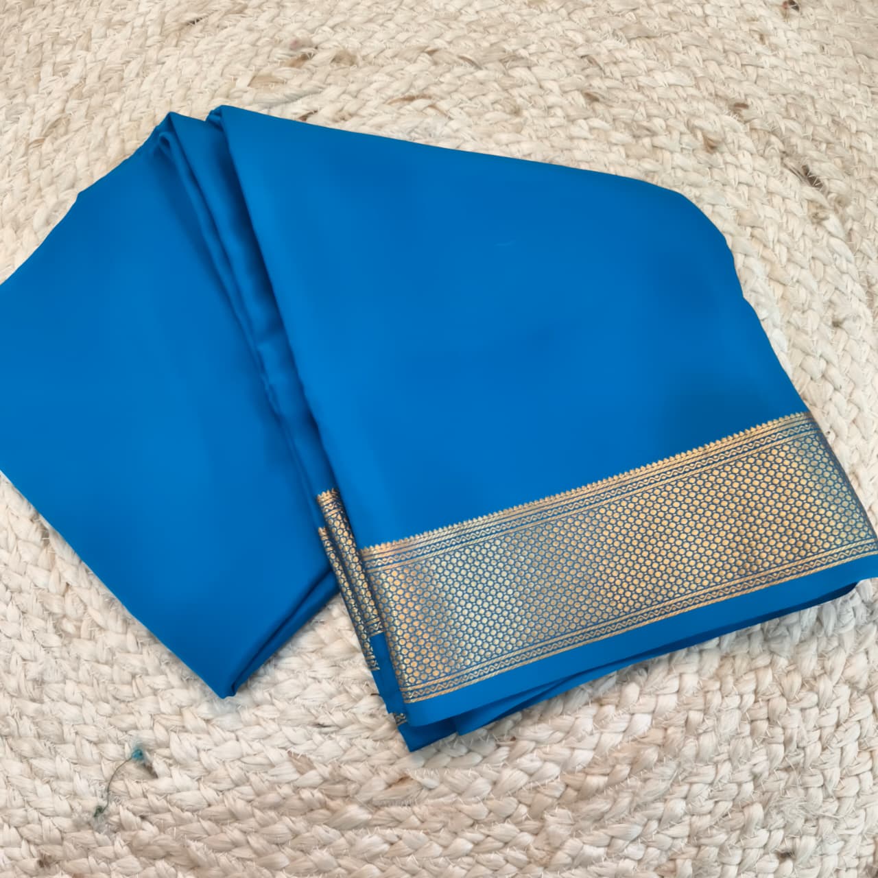 Pure Mysore Crepe Silk Saree – Blue (Self)