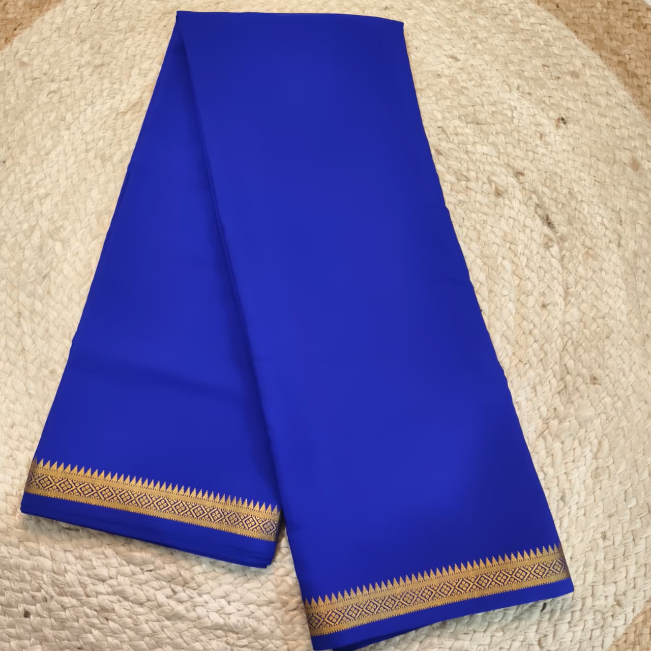 Pure Mysore Crepe Silk Saree – Royal Blue (Self)