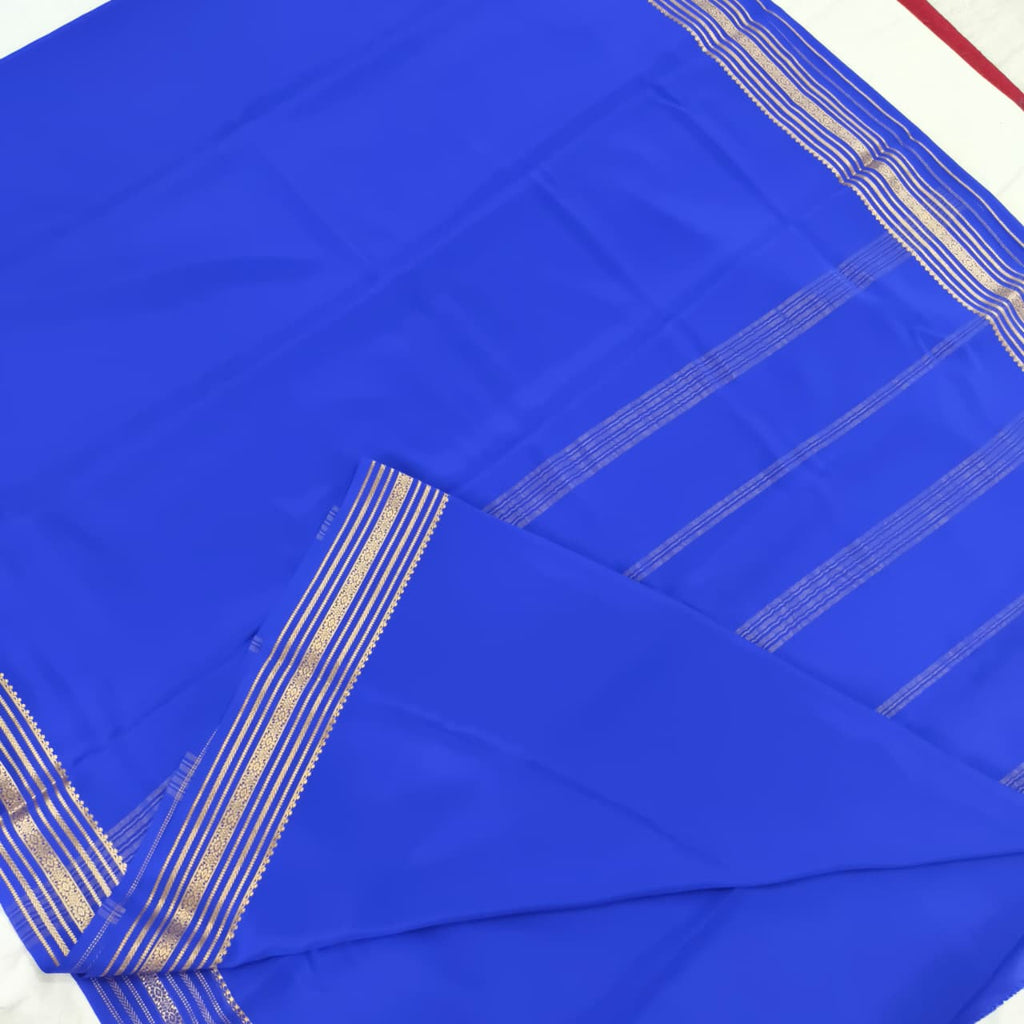 Pure Mysore Crepe Silk Saree – Royal Blue (Self)