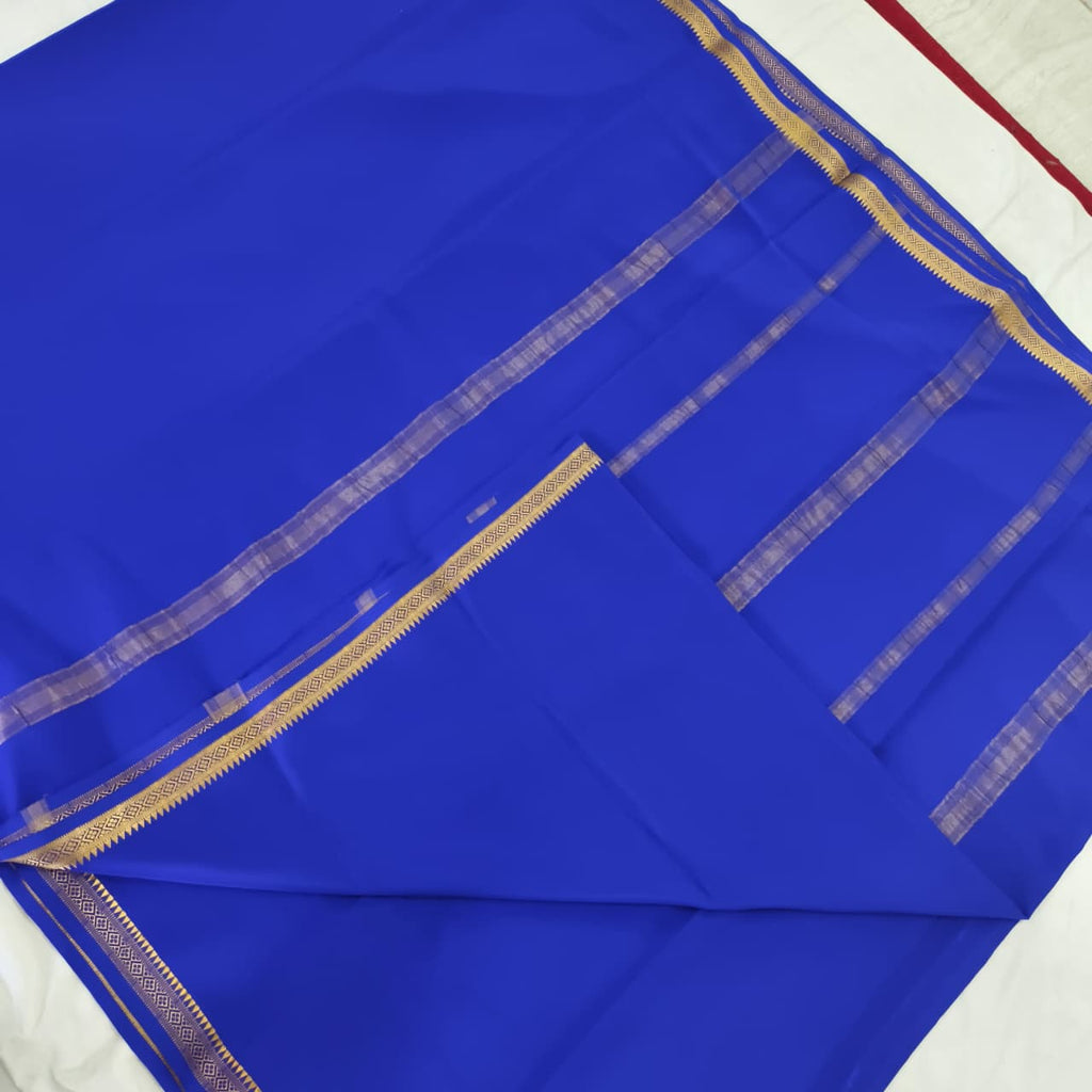 Pure Mysore Crepe Silk Saree – Royal Blue (Self)