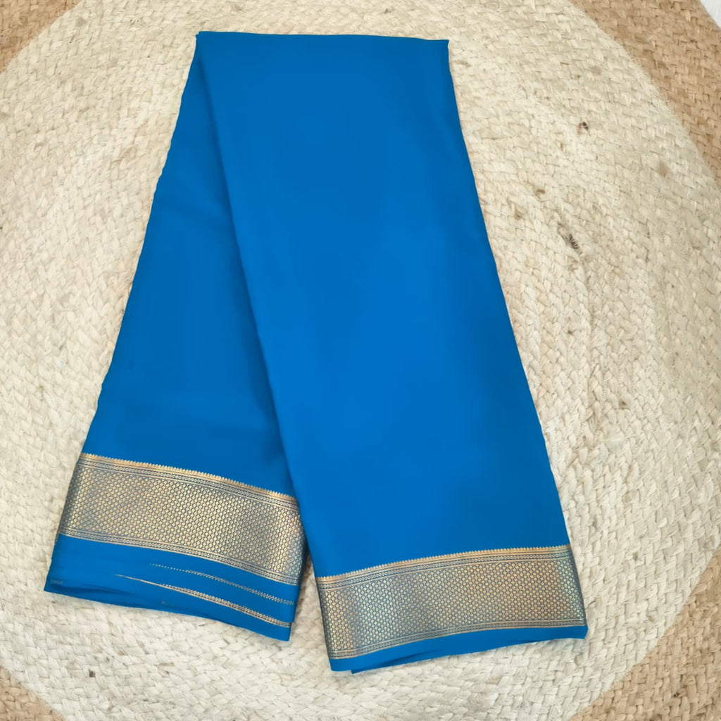 Pure Mysore Crepe Silk Saree – Blue (Self)