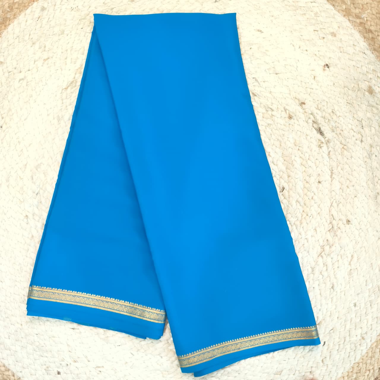 Pure Mysore Crepe Silk Saree – Blue Color (Self)