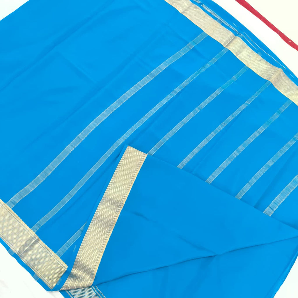 Pure Mysore Crepe Silk Saree – Blue (Self)