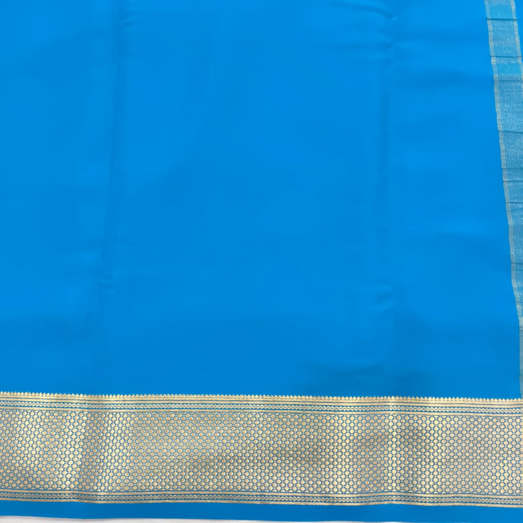 Pure Mysore Crepe Silk Saree – Blue (Self)