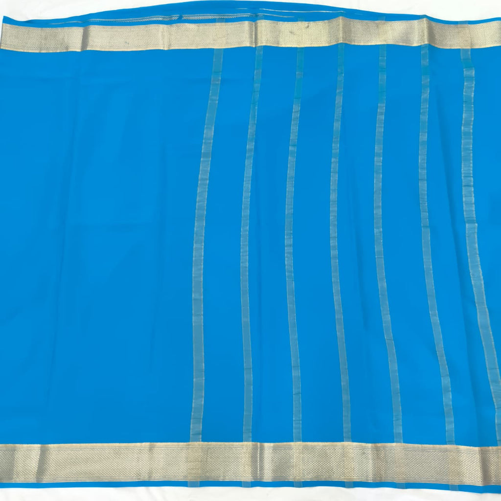 Pure Mysore Crepe Silk Saree – Blue (Self)