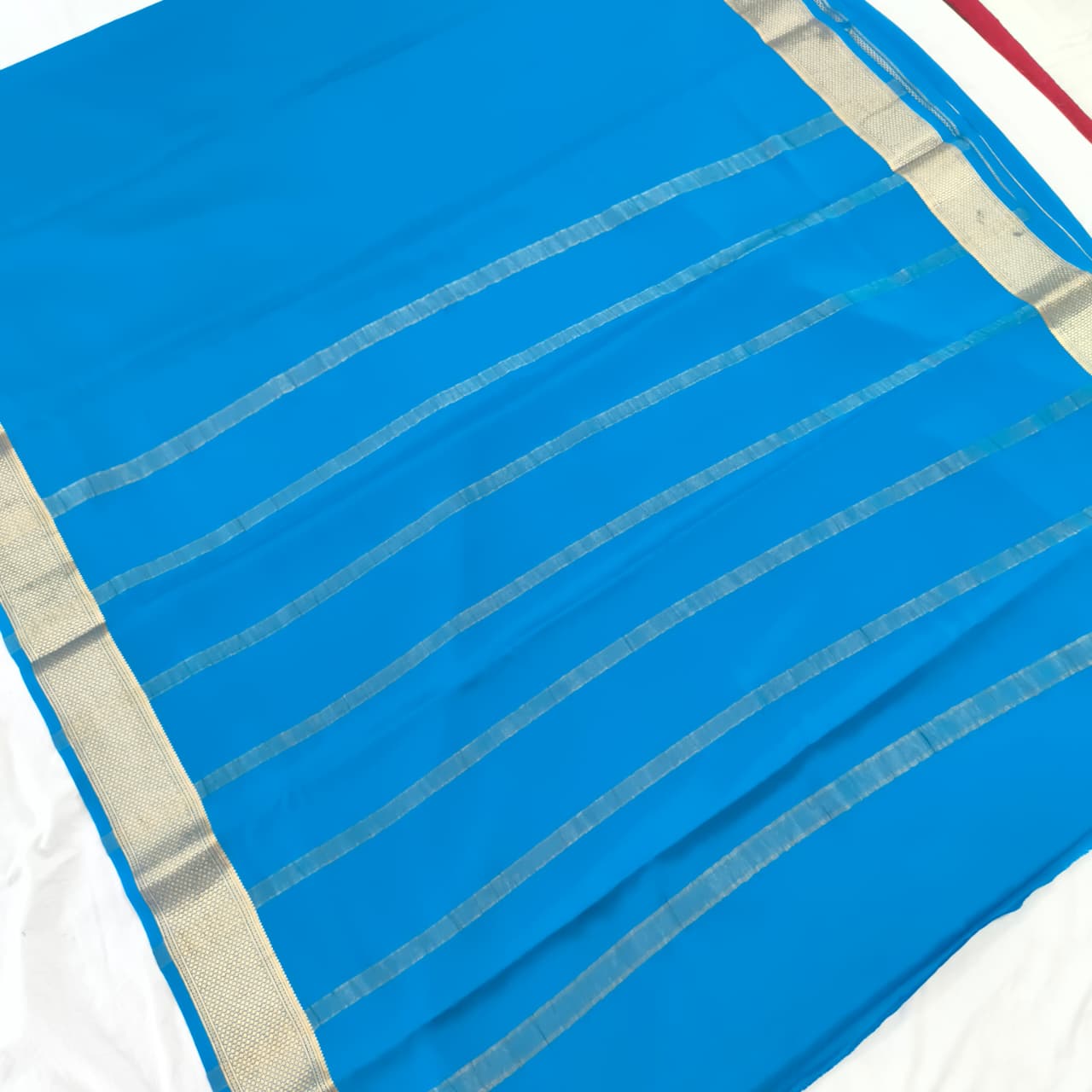 Pure Mysore Crepe Silk Saree – Blue (Self)