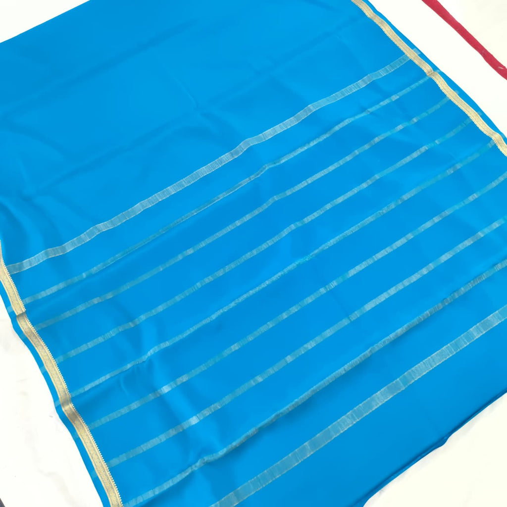 Pure Mysore Crepe Silk Saree – Blue Color (Self)