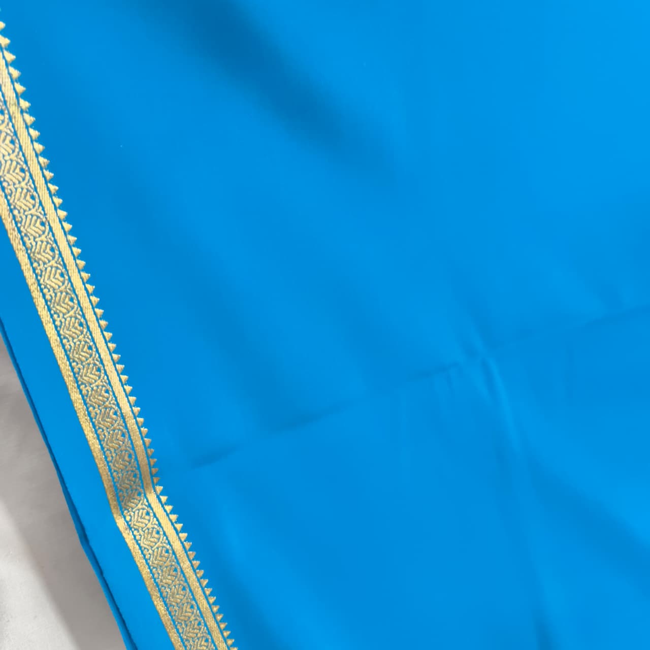 Pure Mysore Crepe Silk Saree – Blue Color (Self)
