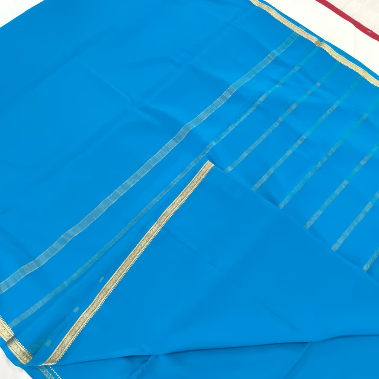 Pure Mysore Crepe Silk Saree – Blue Color (Self)