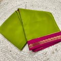 Pure Mysore Crepe Silk Saree – Parrot Green and Rani Pink