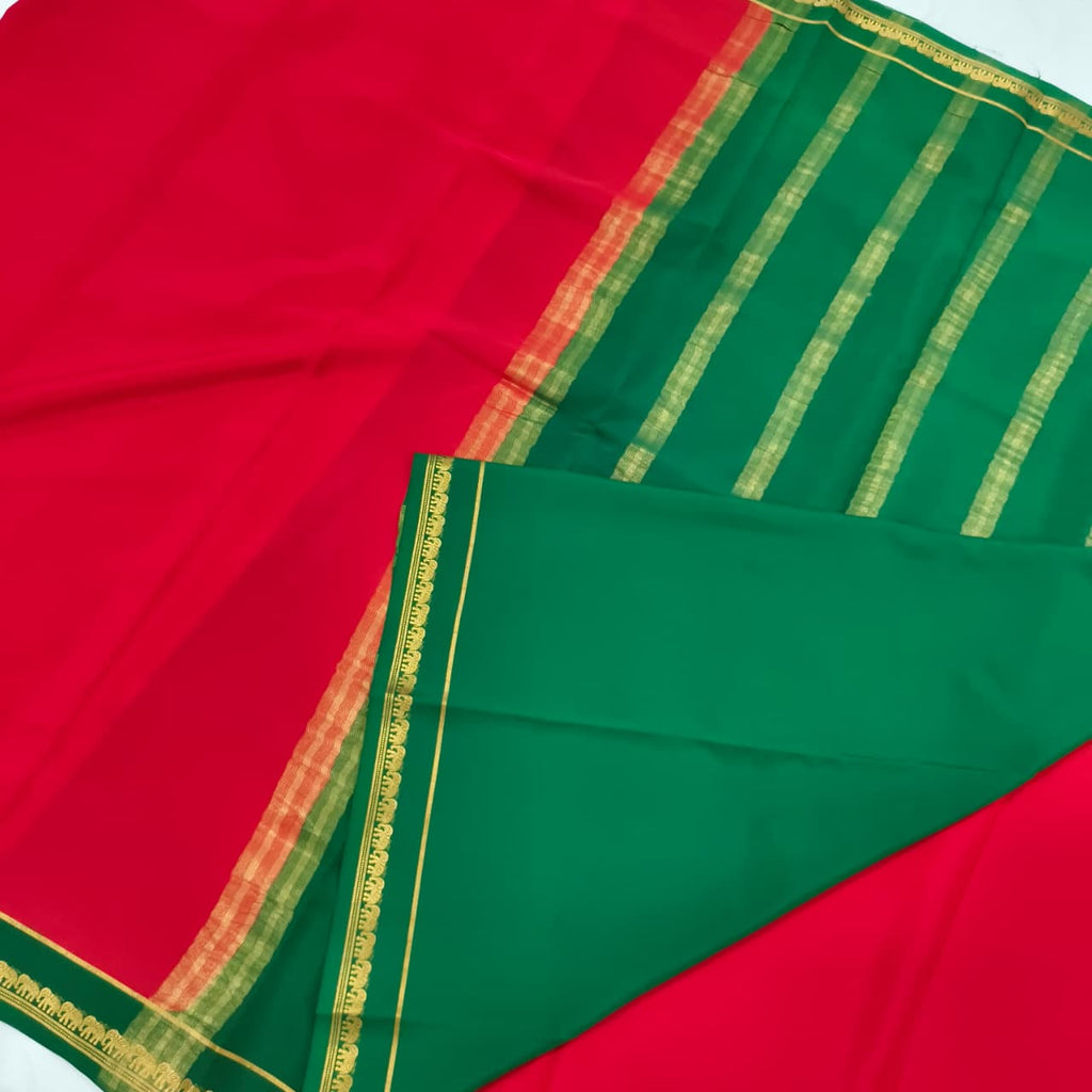 Pure Mysore Crepe Silk Saree – Red and Green