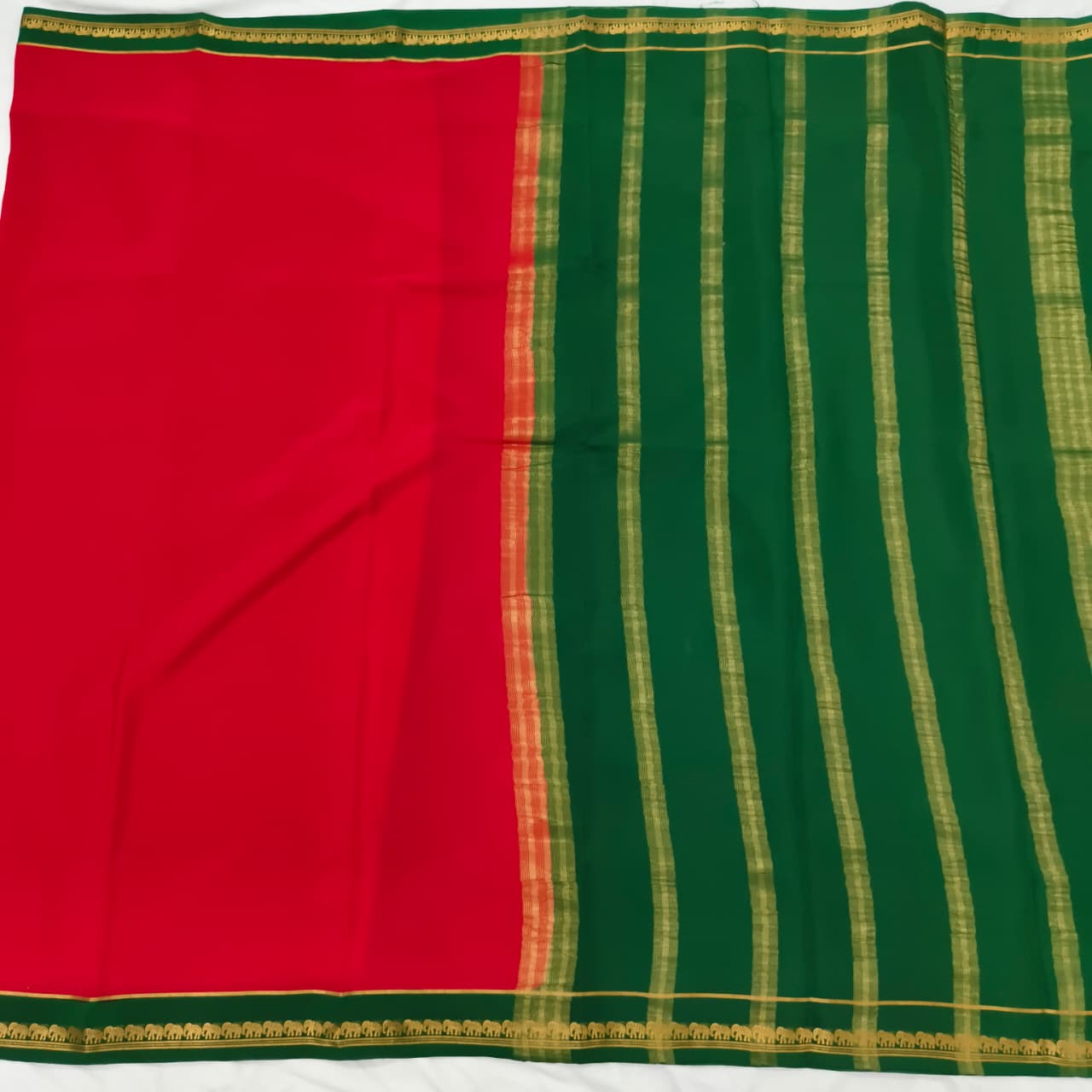 Pure Mysore Crepe Silk Saree – Red and Green