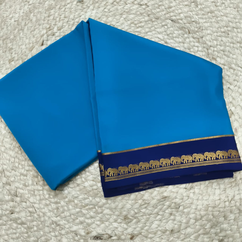 Pure Mysore Crepe Silk Saree – Light Blue and Navy Blue