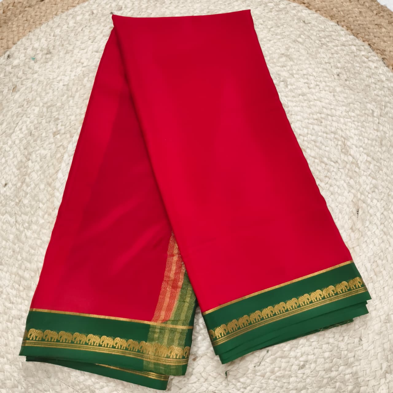 Pure Mysore Crepe Silk Saree – Red and Green