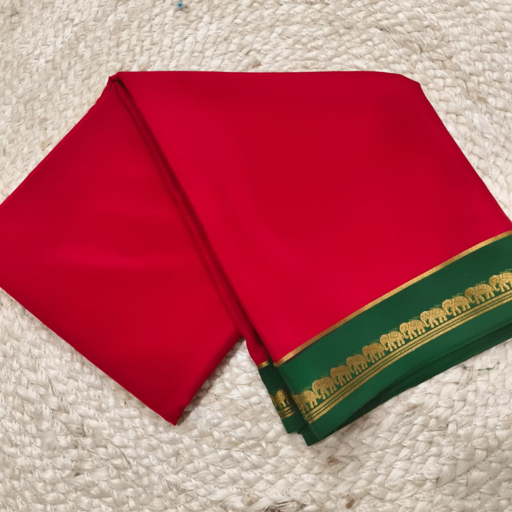 Pure Mysore Crepe Silk Saree – Red and Green