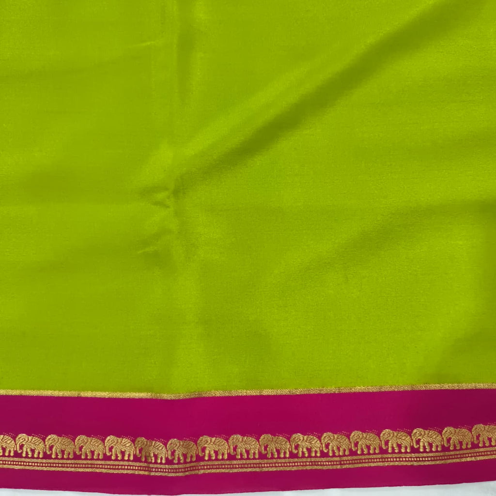 Pure Mysore Crepe Silk Saree – Parrot Green and Rani Pink