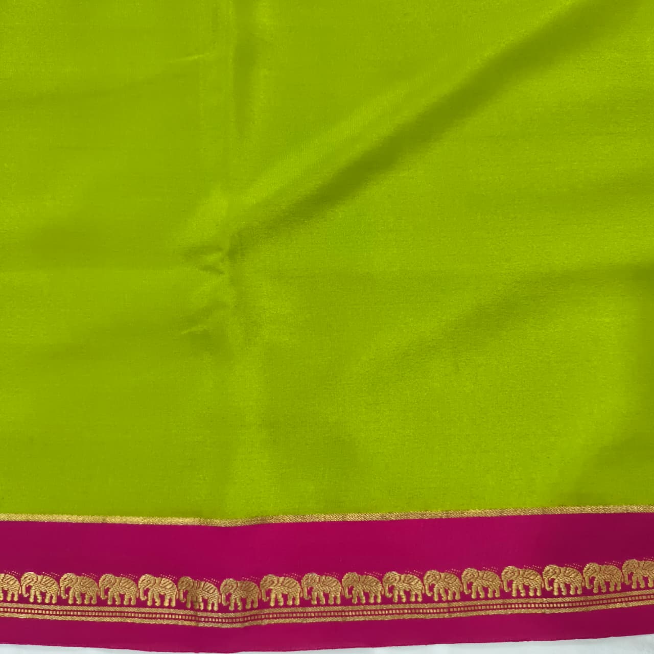 Pure Mysore Crepe Silk Saree – Parrot Green and Rani Pink