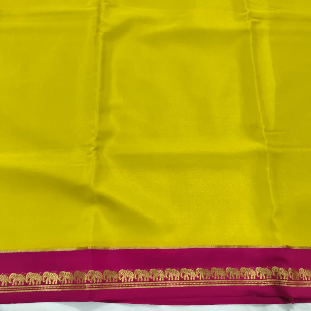 Pure Mysore Crepe Silk Saree – Yellow and Rani Pink