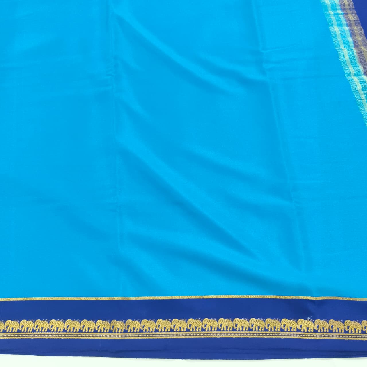 Pure Mysore Crepe Silk Saree – Light Blue and Navy Blue