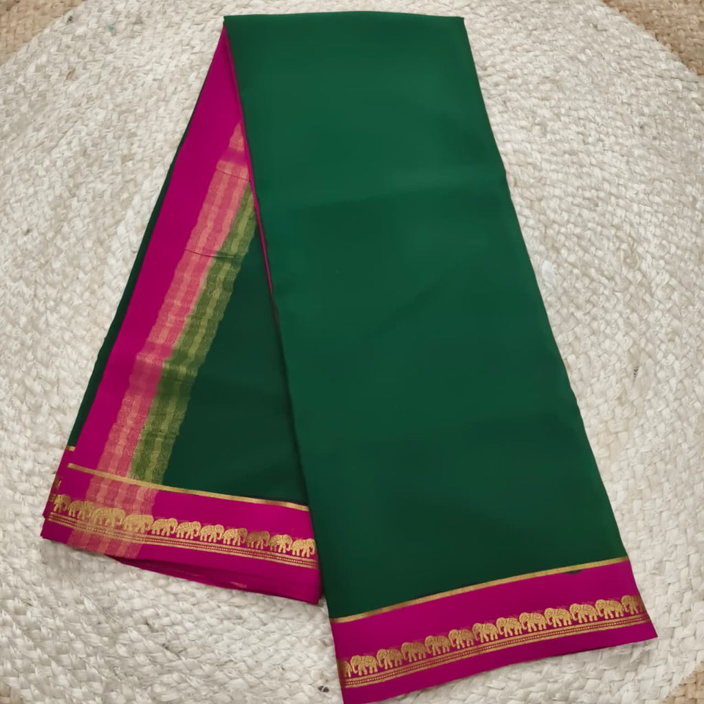 Pure Mysore Crepe Silk Saree – Green and Rani Pink