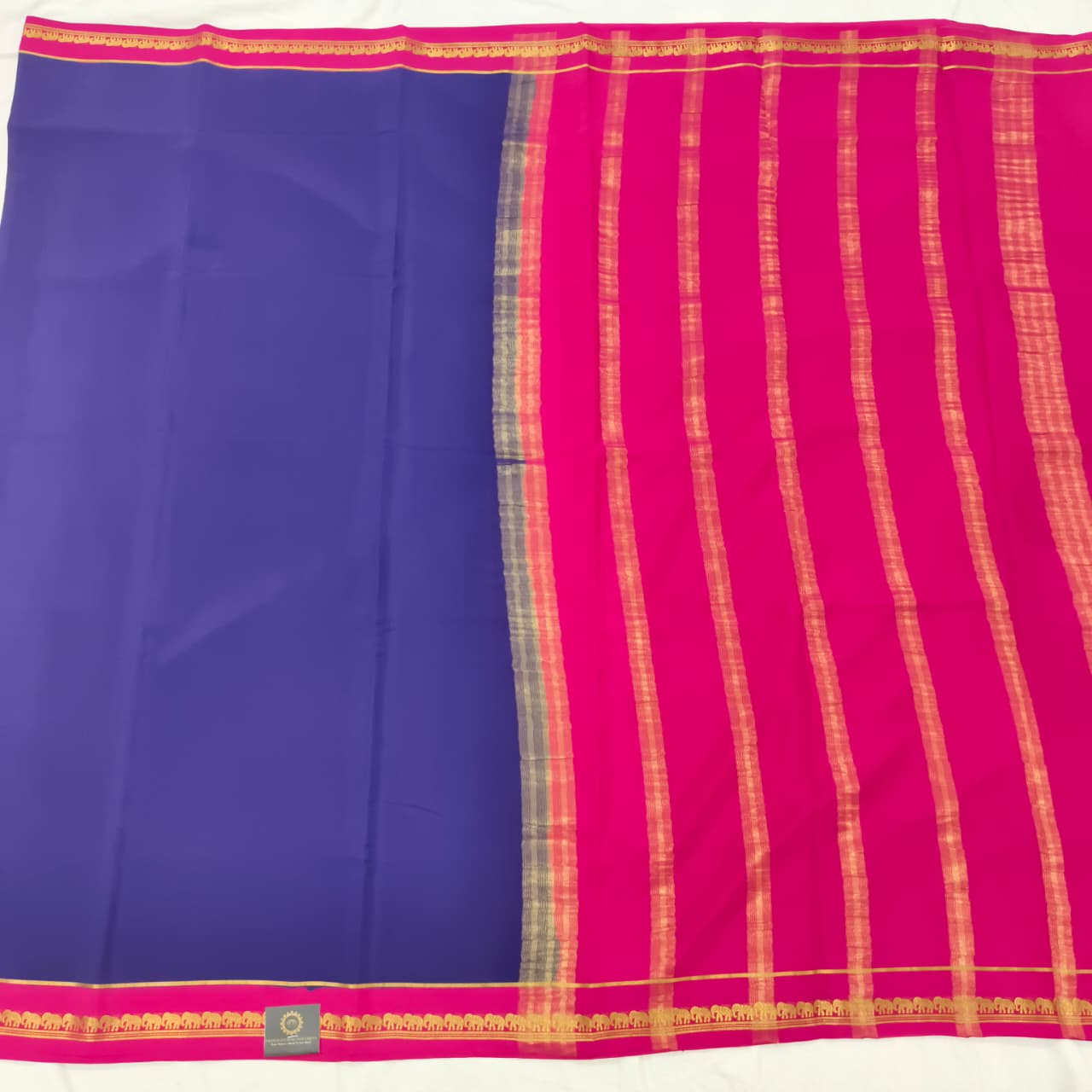 Pure Mysore Crepe Silk Saree – Navy Blue and Rani Pink