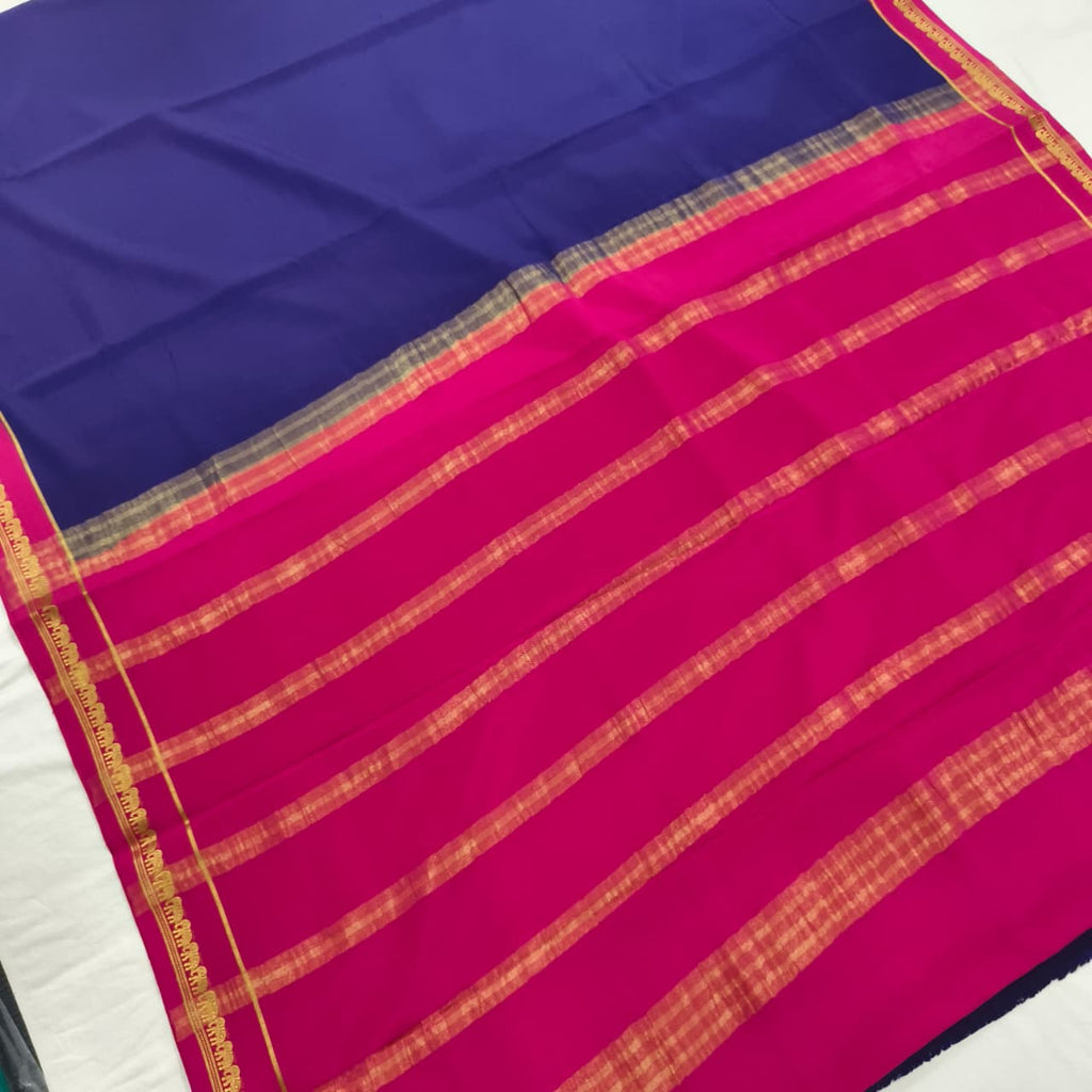 Pure Mysore Crepe Silk Saree – Navy Blue and Rani Pink
