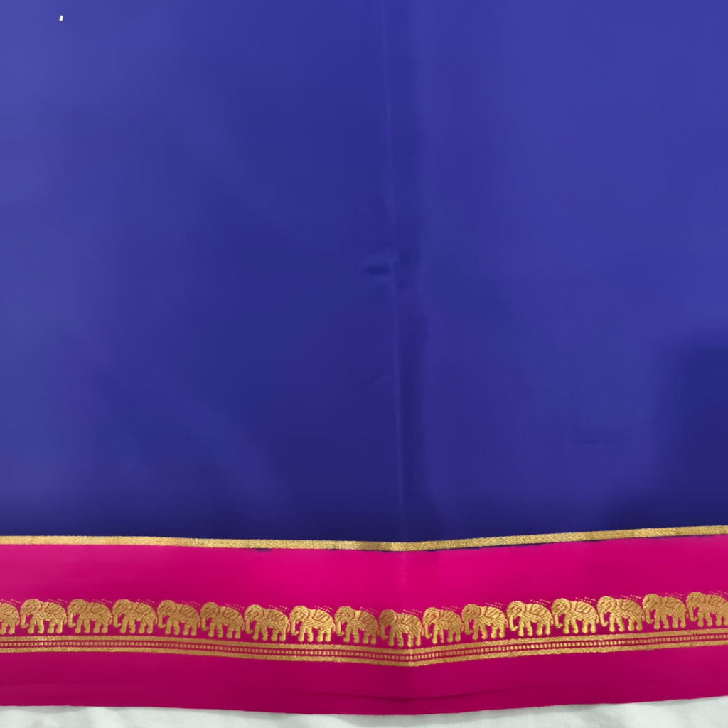 Pure Mysore Crepe Silk Saree – Navy Blue and Rani Pink