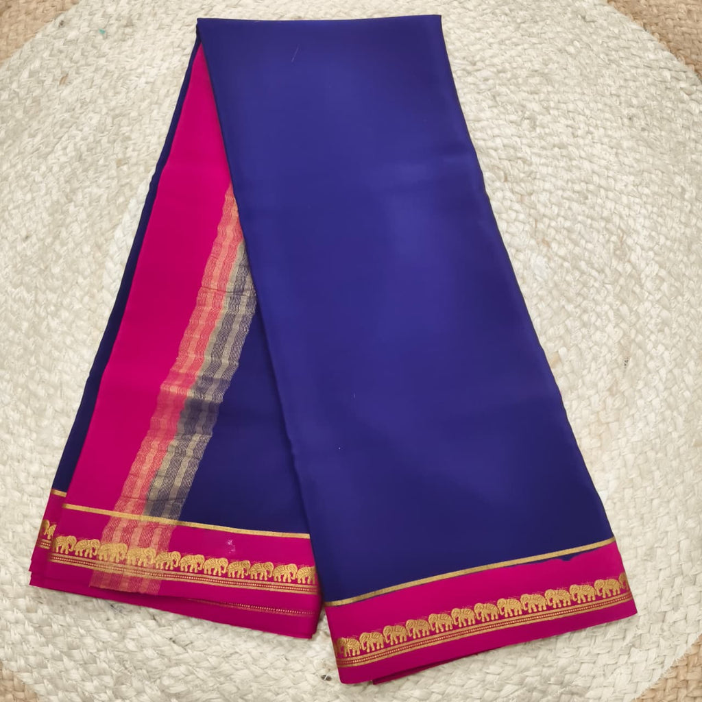 Pure Mysore Crepe Silk Saree – Navy Blue and Rani Pink
