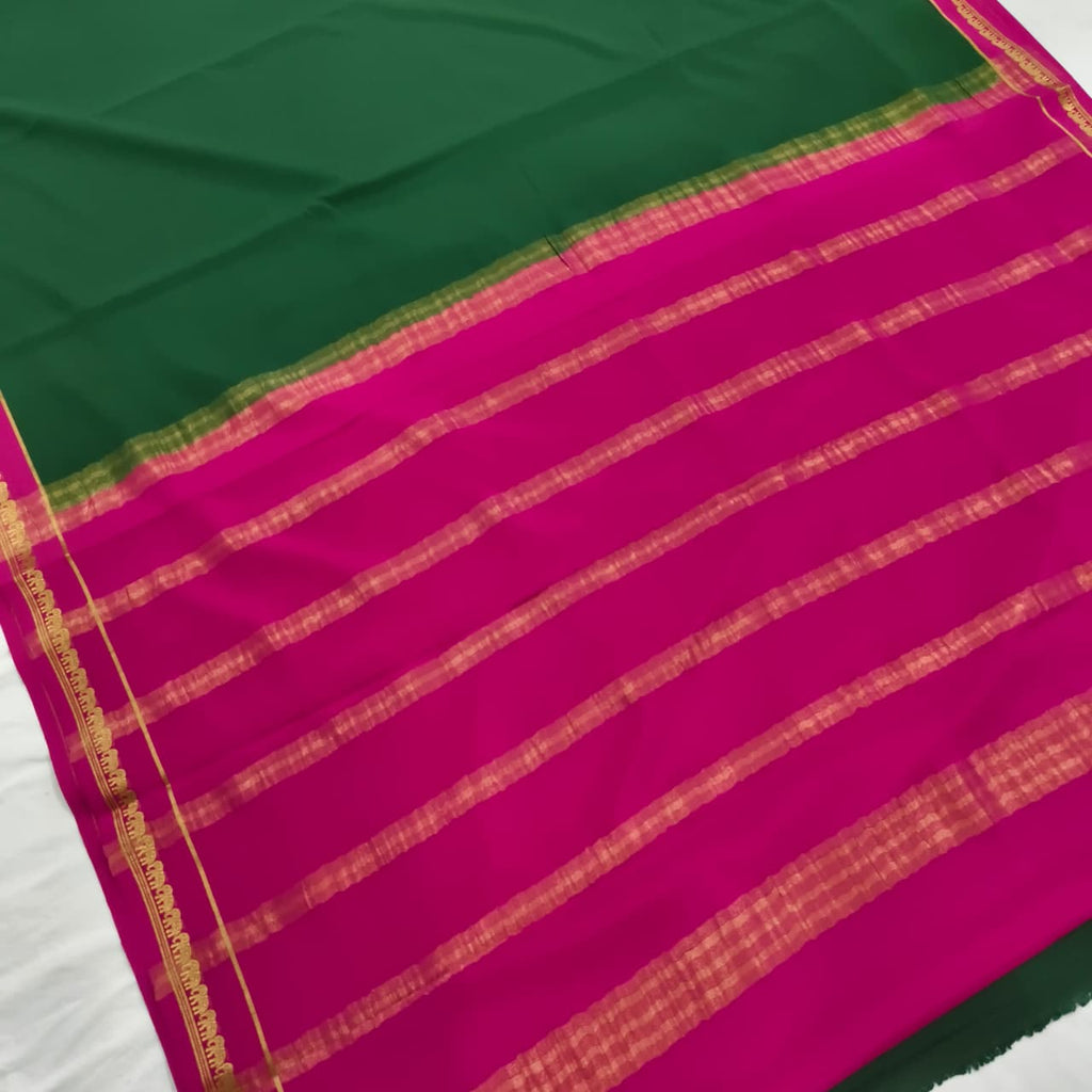 Pure Mysore Crepe Silk Saree – Green and Rani Pink