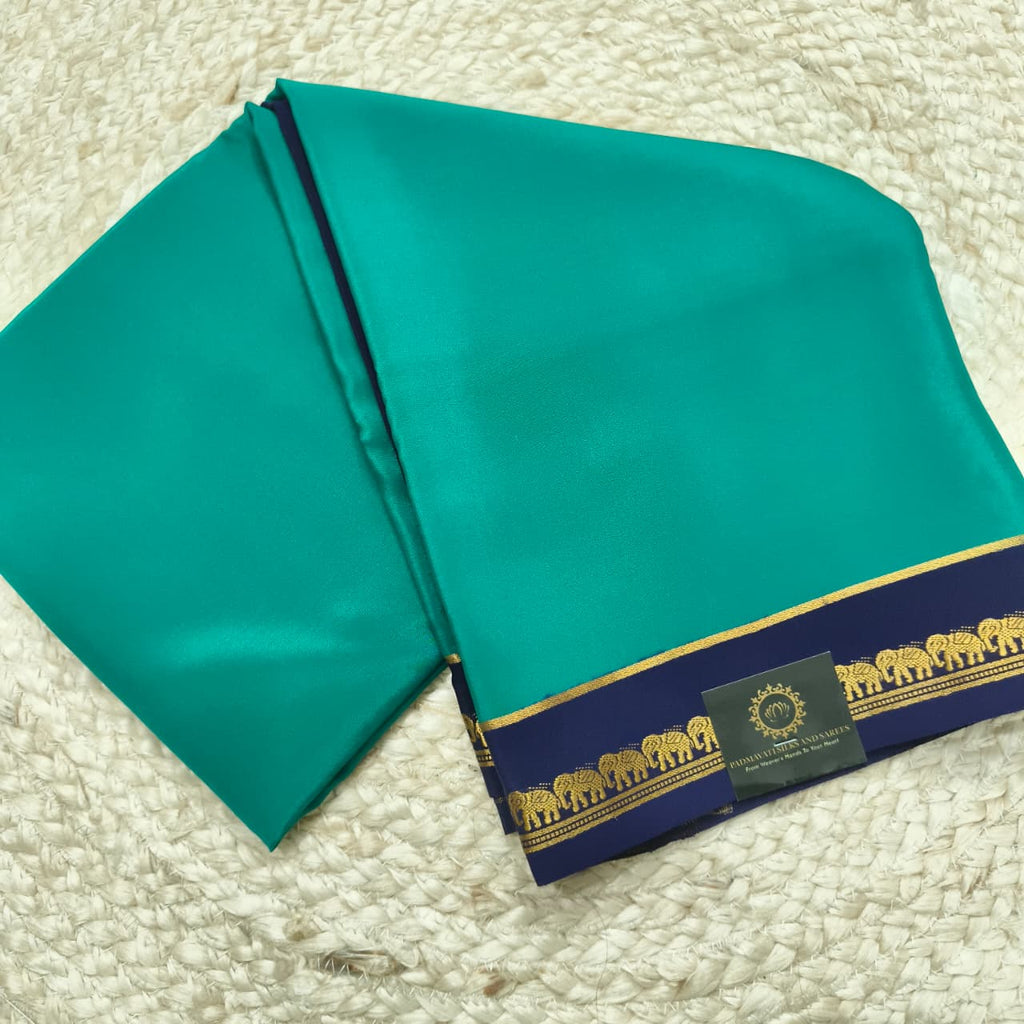 Pure Mysore Crepe Silk Saree – Peacock Green and Navy Blue