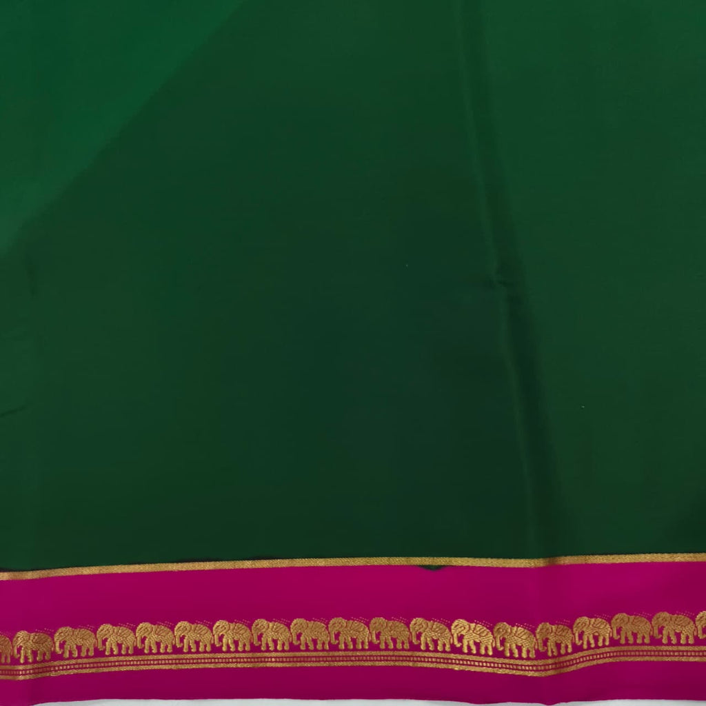 Pure Mysore Crepe Silk Saree – Green and Rani Pink
