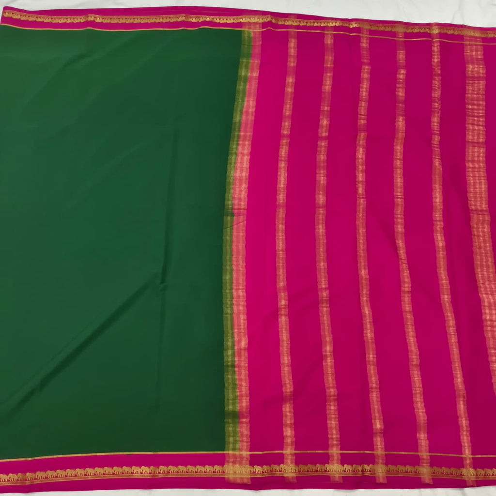Pure Mysore Crepe Silk Saree – Green and Rani Pink