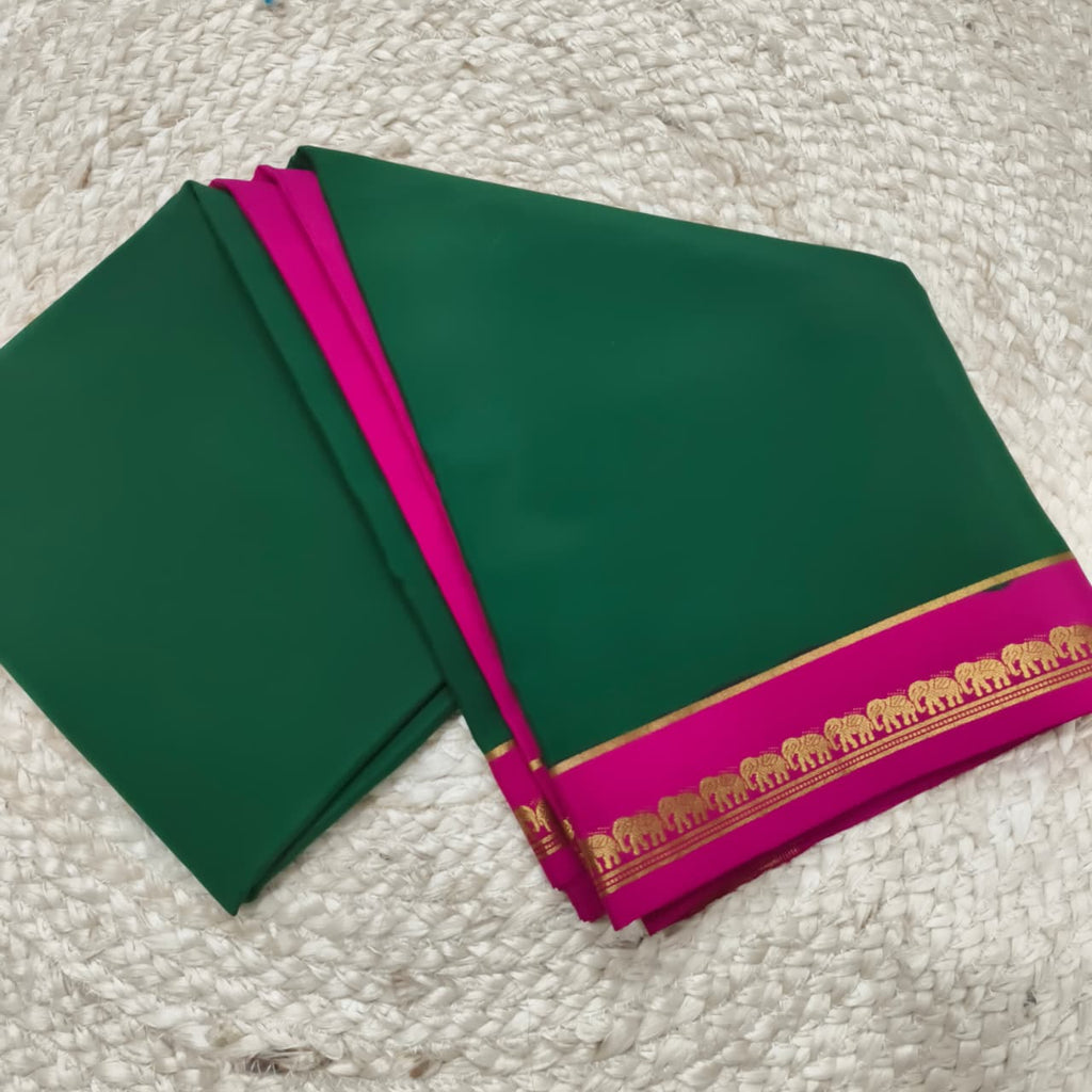 Pure Mysore Crepe Silk Saree – Green and Rani Pink