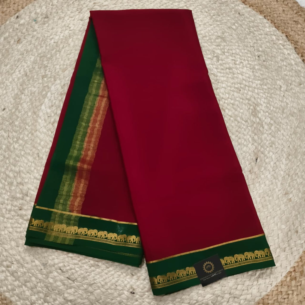 Pure Mysore Crepe Silk Saree – Maroon and Green