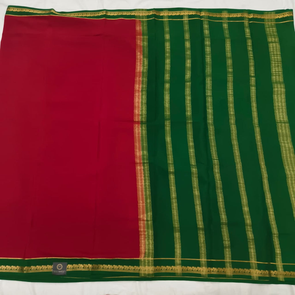 Pure Mysore Crepe Silk Saree – Maroon and Green