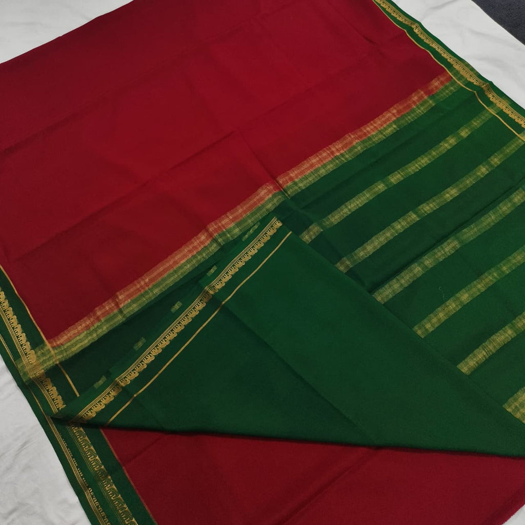 Pure Mysore Crepe Silk Saree – Maroon and Green