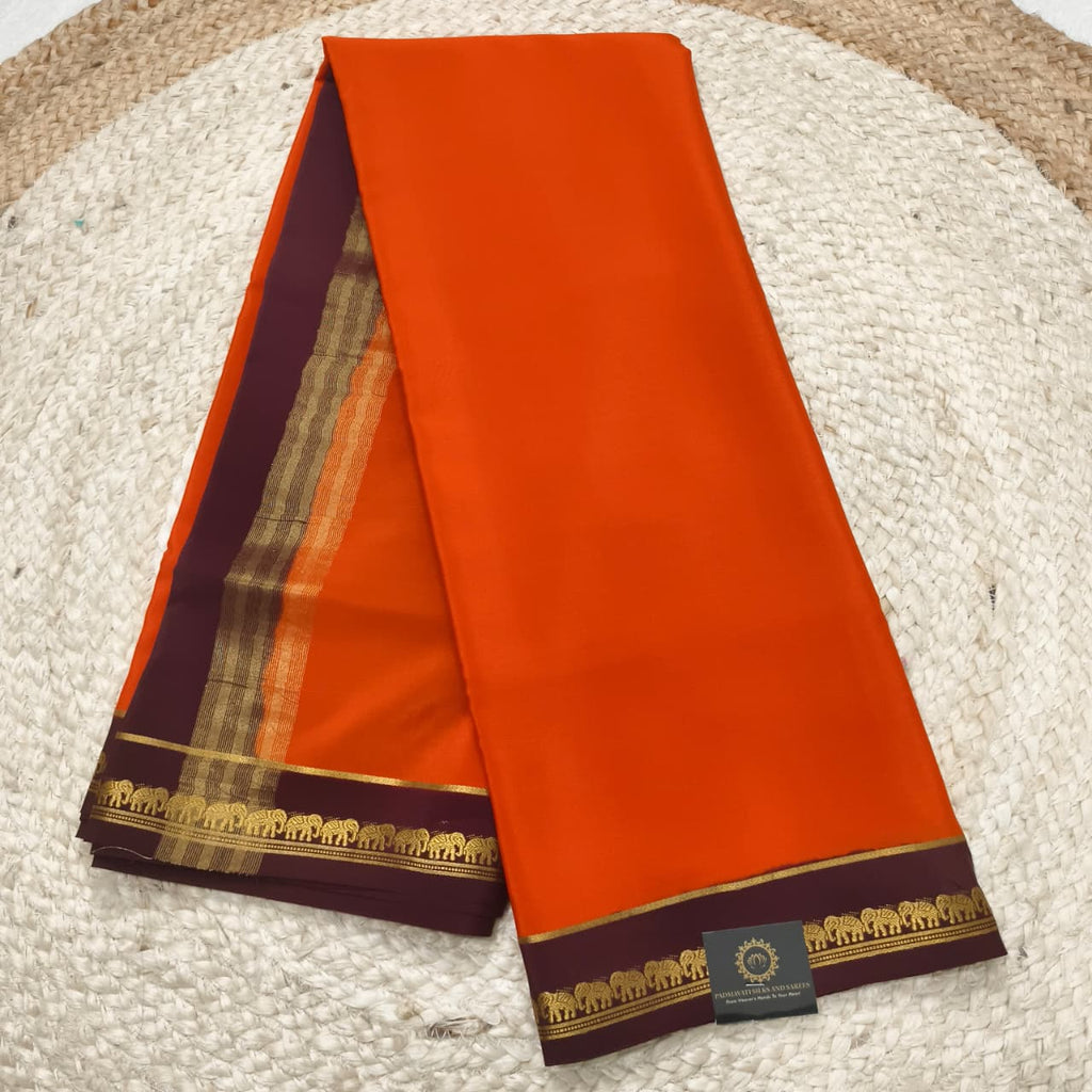 Pure Mysore Crepe Silk Saree – Orange and Deep Maroon