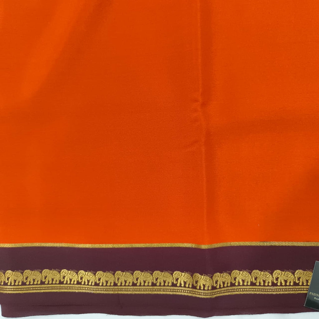 Pure Mysore Crepe Silk Saree – Orange and Deep Maroon