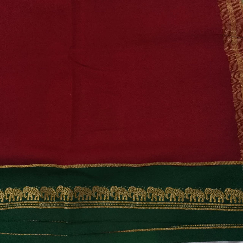 Pure Mysore Crepe Silk Saree – Maroon and Green