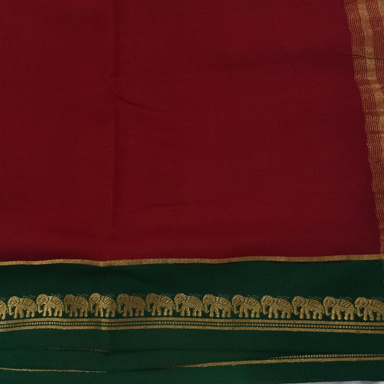 Pure Mysore Crepe Silk Saree – Maroon and Green